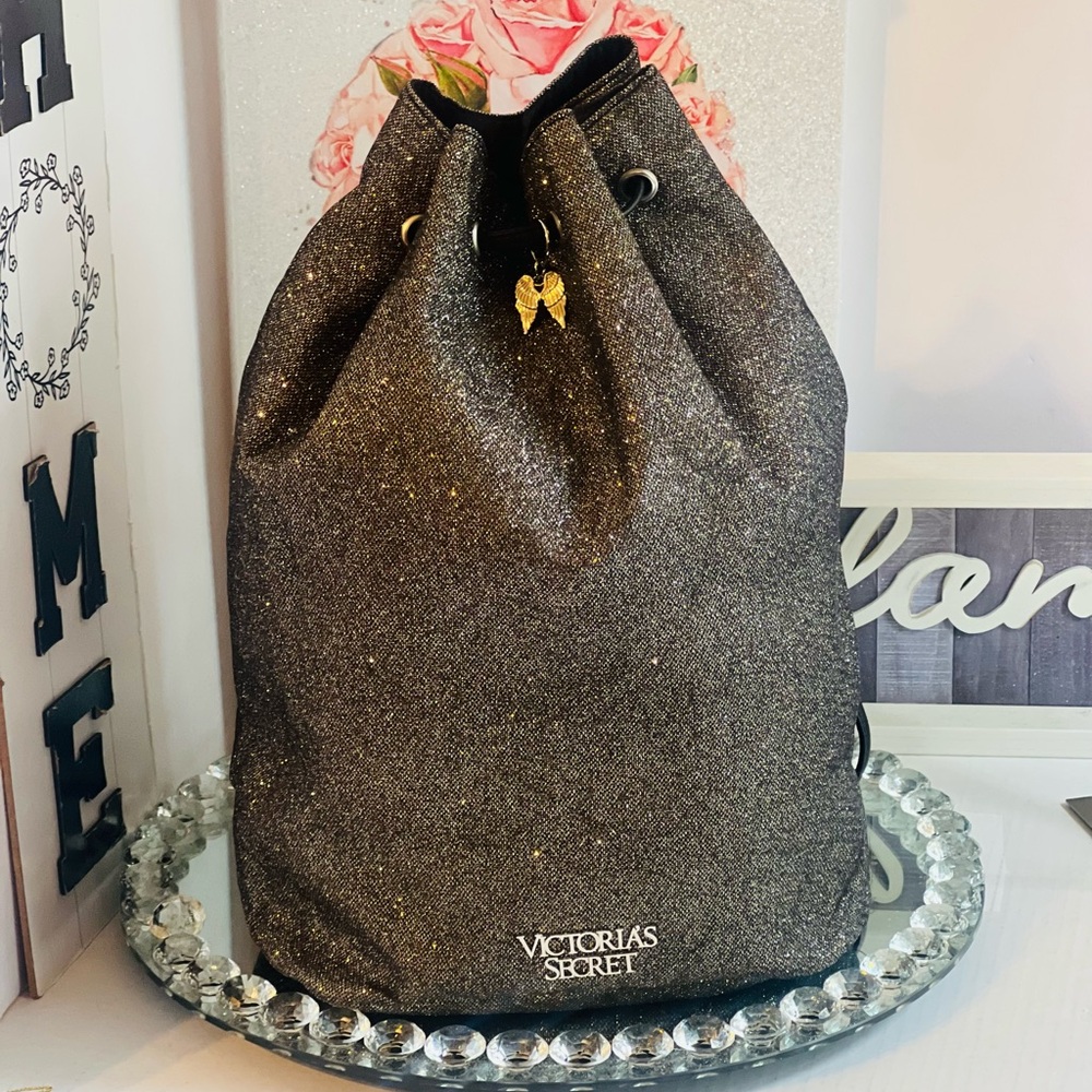 Victoria's Secret glitter drawstring silver backpack like new